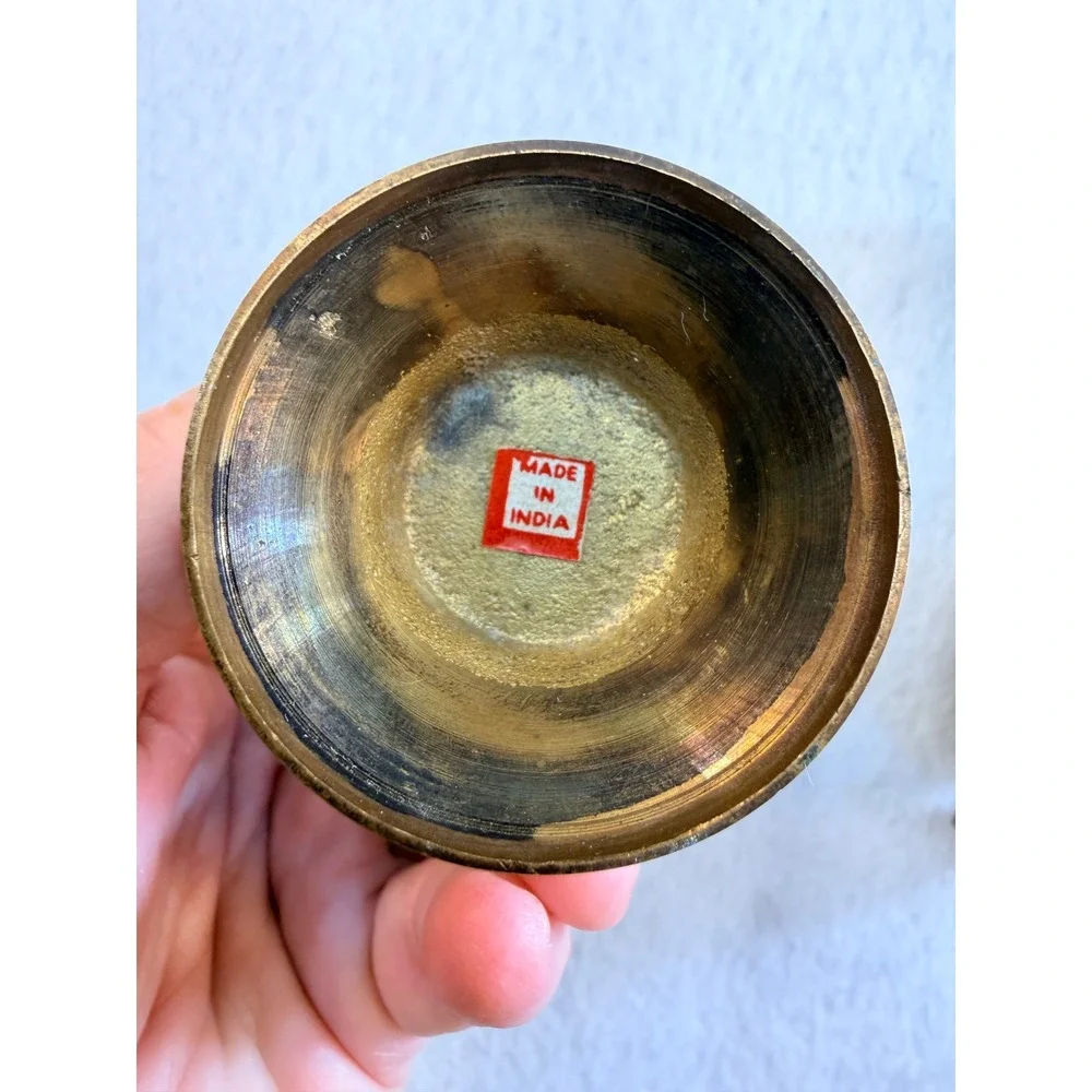 Vintage Brass Bud Vases Pair Made in India Engraved Floral 7